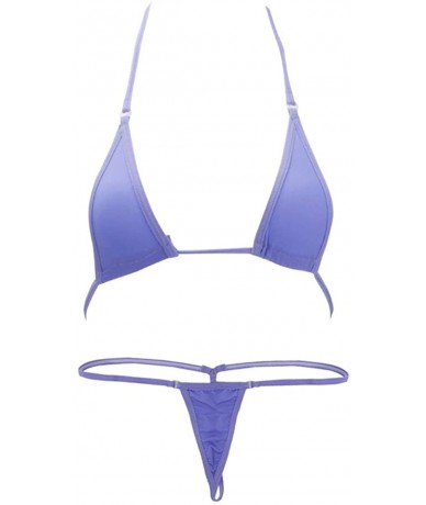 Sets Women's Brazilian Bikini 2 Pieces Halter Sliding Bra Top G-String Thong Set Micro Swimsuit - Lavender - C3197228HZK $26.00