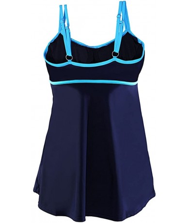 One-Pieces Women's One Piece Swimsuit Slimming Tummy Control Swimdress Tankini Swimwear - Navy - CQ12IQZ3QH1 $53.12