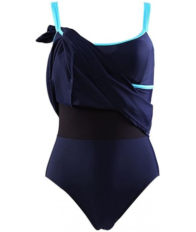 One-Pieces Women's One Piece Swimsuit Slimming Tummy Control Swimdress Tankini Swimwear - Navy - CQ12IQZ3QH1 $53.12