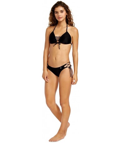 Bottoms Women's Smoothies Tie Side Mia Mid Coverage Bikini Bottom Swimsuit - Black - CK12NR1U76W $83.39