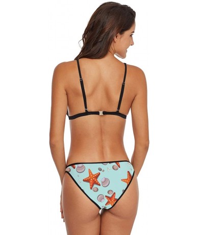 Sets Women's Sexy Swimsuit 2 Piece Bikini Set Starfish Art Swimwear Bathing Suit - Starfish and Shell Pattern - CO18UDNUC58 $...