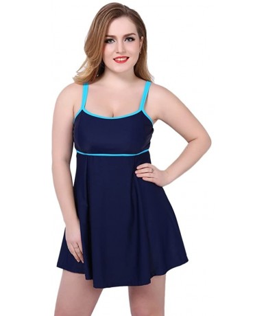 Racing iRachel Womens Plus Size Swimdress One Piece Swimsuits Swimwear Beachwear - Blue - CH12FO0X1ZN $57.77