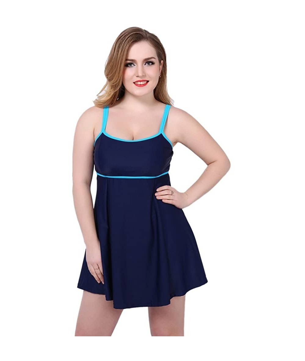 Racing iRachel Womens Plus Size Swimdress One Piece Swimsuits Swimwear Beachwear - Blue - CH12FO0X1ZN $57.77