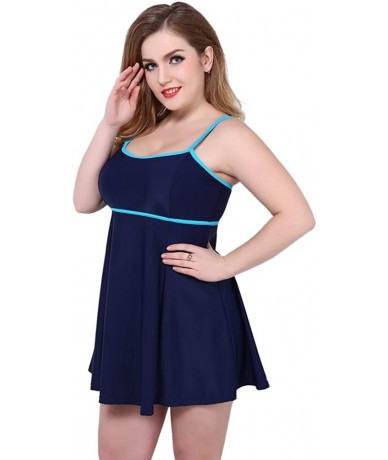 Racing iRachel Womens Plus Size Swimdress One Piece Swimsuits Swimwear Beachwear - Blue - CH12FO0X1ZN $57.77