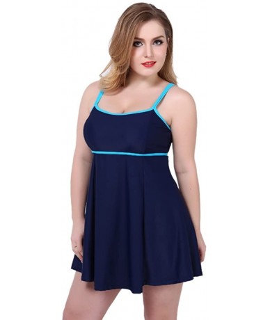 Racing iRachel Womens Plus Size Swimdress One Piece Swimsuits Swimwear Beachwear - Blue - CH12FO0X1ZN $57.77