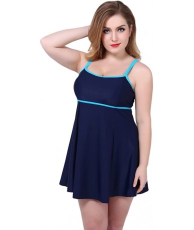 Racing iRachel Womens Plus Size Swimdress One Piece Swimsuits Swimwear Beachwear - Blue - CH12FO0X1ZN $57.77