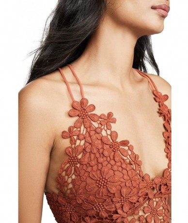 Tops Womens Floral Crochet Lace Cross Back Spaghetti Strap Bikini Top Bra - Red - CQ198XACLRW $46.07