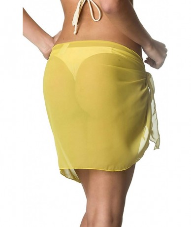 Cover-Ups Coqueta Swimwear Womens Chiffon Cover up Beach Sarong Pareo Canga Swimsuit Wrap - Mustard - CZ189SA2D6U $19.52