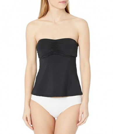 Tops Women's Twist Front Bandeau Tankini Swim Top - Black - CP18ZRIHRR4 $38.72