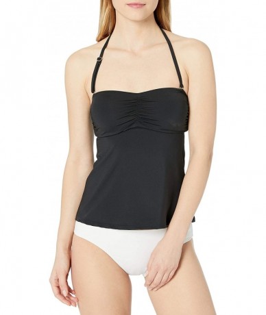 Tops Women's Twist Front Bandeau Tankini Swim Top - Black - CP18ZRIHRR4 $38.72