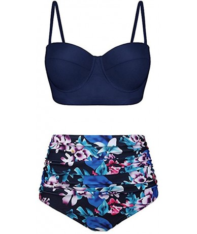 Sets Women's Bikini 2Pc Ruffled Swimsuits Tankini Set - Z-8 Dark Blue - CN197066ZA5 $34.70