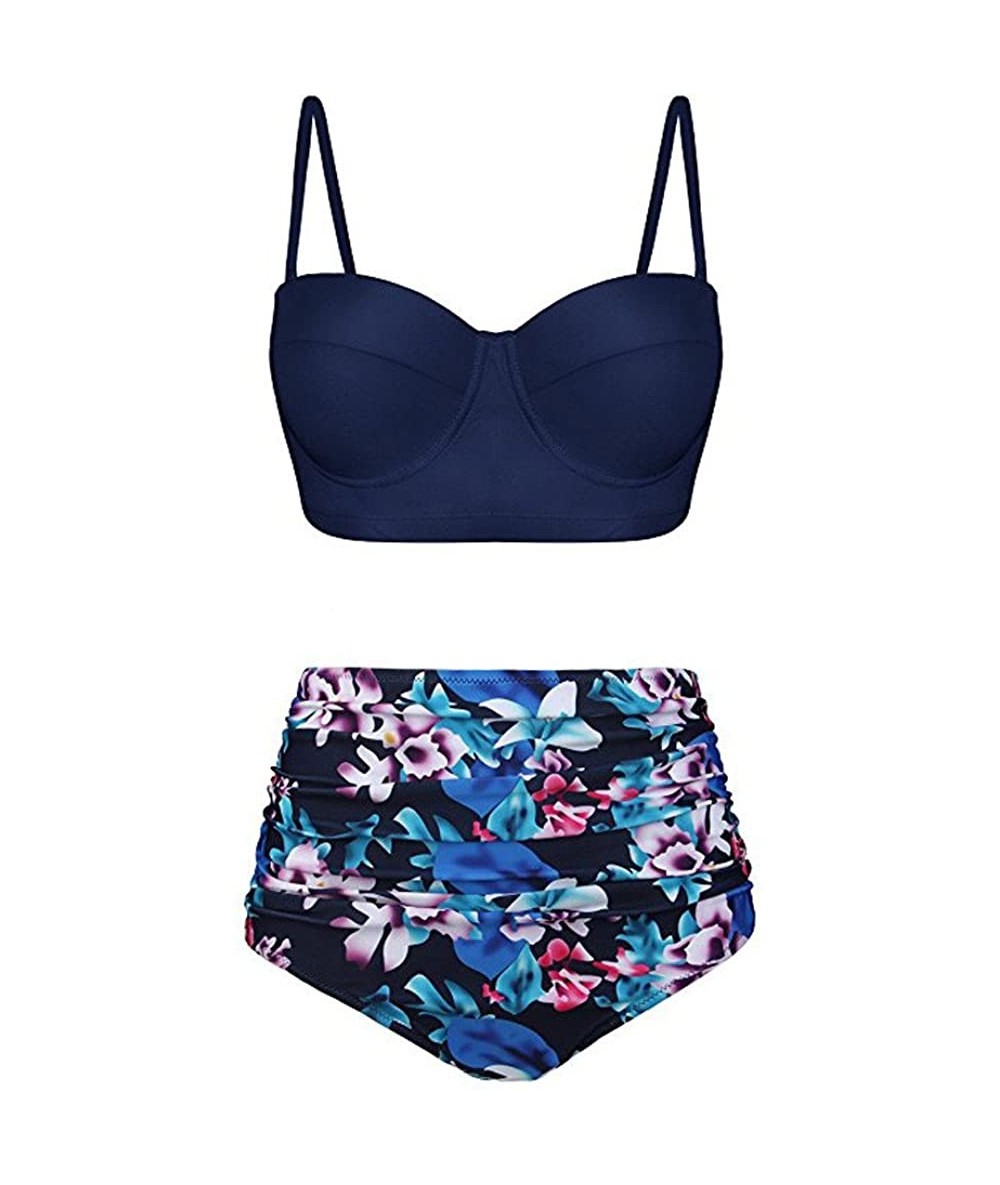 Sets Women's Bikini 2Pc Ruffled Swimsuits Tankini Set - Z-8 Dark Blue - CN197066ZA5 $34.70