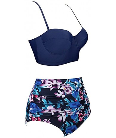 Sets Women's Bikini 2Pc Ruffled Swimsuits Tankini Set - Z-8 Dark Blue - CN197066ZA5 $34.70