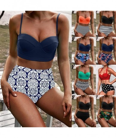 Sets Women's Bikini 2Pc Ruffled Swimsuits Tankini Set - Z-8 Dark Blue - CN197066ZA5 $34.70