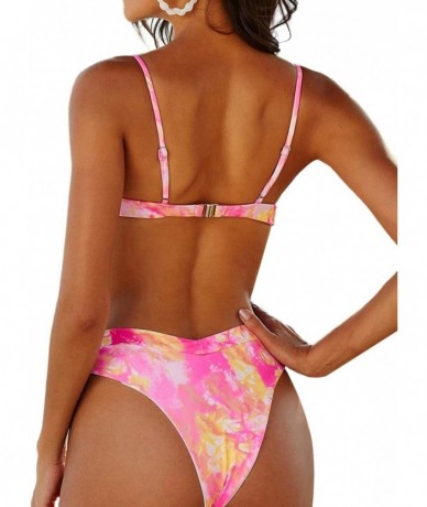 Sets Women Tie Dye High Waisted Triangle Bikini Set Two Piece Underwire High Leg Thong Bikini Swimsuit - Pink - C6190HO4W9Q $...