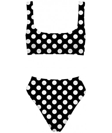 Sets Two Pieces Bikini Sets Sports Crop Top High Waisted High Cut Cheeky Swimsuit - Black Polka Dot - CX18QIR8T4E $41.16