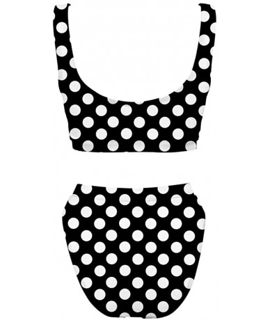 Sets Two Pieces Bikini Sets Sports Crop Top High Waisted High Cut Cheeky Swimsuit - Black Polka Dot - CX18QIR8T4E $41.16