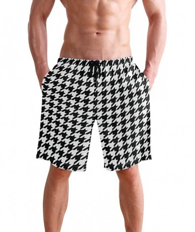 Board Shorts Men's Swim Trunks Black and White Check Flag Quick Dry Beach Board Shorts with Pockets - Black White Houndstooth...