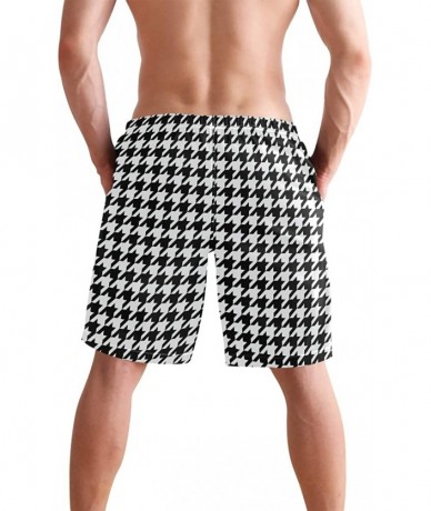 Board Shorts Men's Swim Trunks Black and White Check Flag Quick Dry Beach Board Shorts with Pockets - Black White Houndstooth...