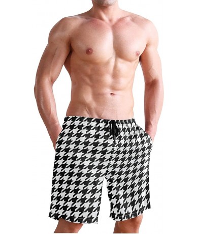 Board Shorts Men's Swim Trunks Black and White Check Flag Quick Dry Beach Board Shorts with Pockets - Black White Houndstooth...