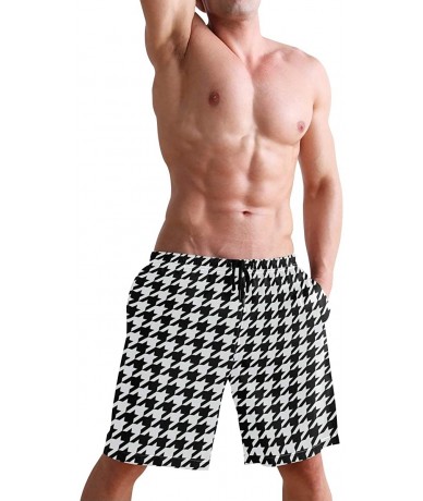 Board Shorts Men's Swim Trunks Black and White Check Flag Quick Dry Beach Board Shorts with Pockets - Black White Houndstooth...