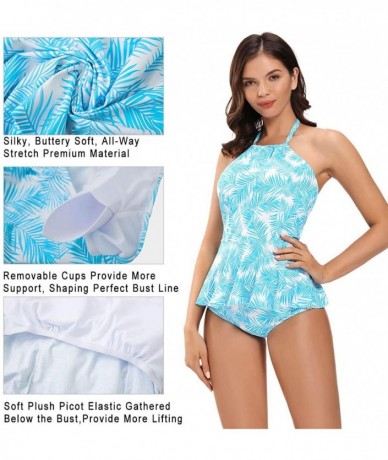 Racing Tankini Swimsuits for Women - Womens Swimsuit - Tankini Tops for Women - Blue Leaf - C2193IC4QWW $47.73