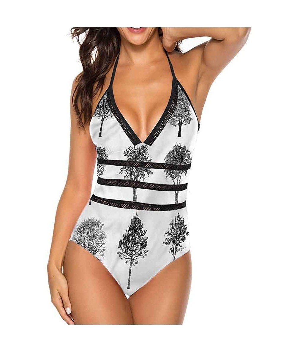 Tops V Neck Lace Up Swimsuits Different Types of Trees Super Cute and Unique - Multi 01 - CE19C4NAKSS $70.34