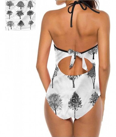 Tops V Neck Lace Up Swimsuits Different Types of Trees Super Cute and Unique - Multi 01 - CE19C4NAKSS $70.34