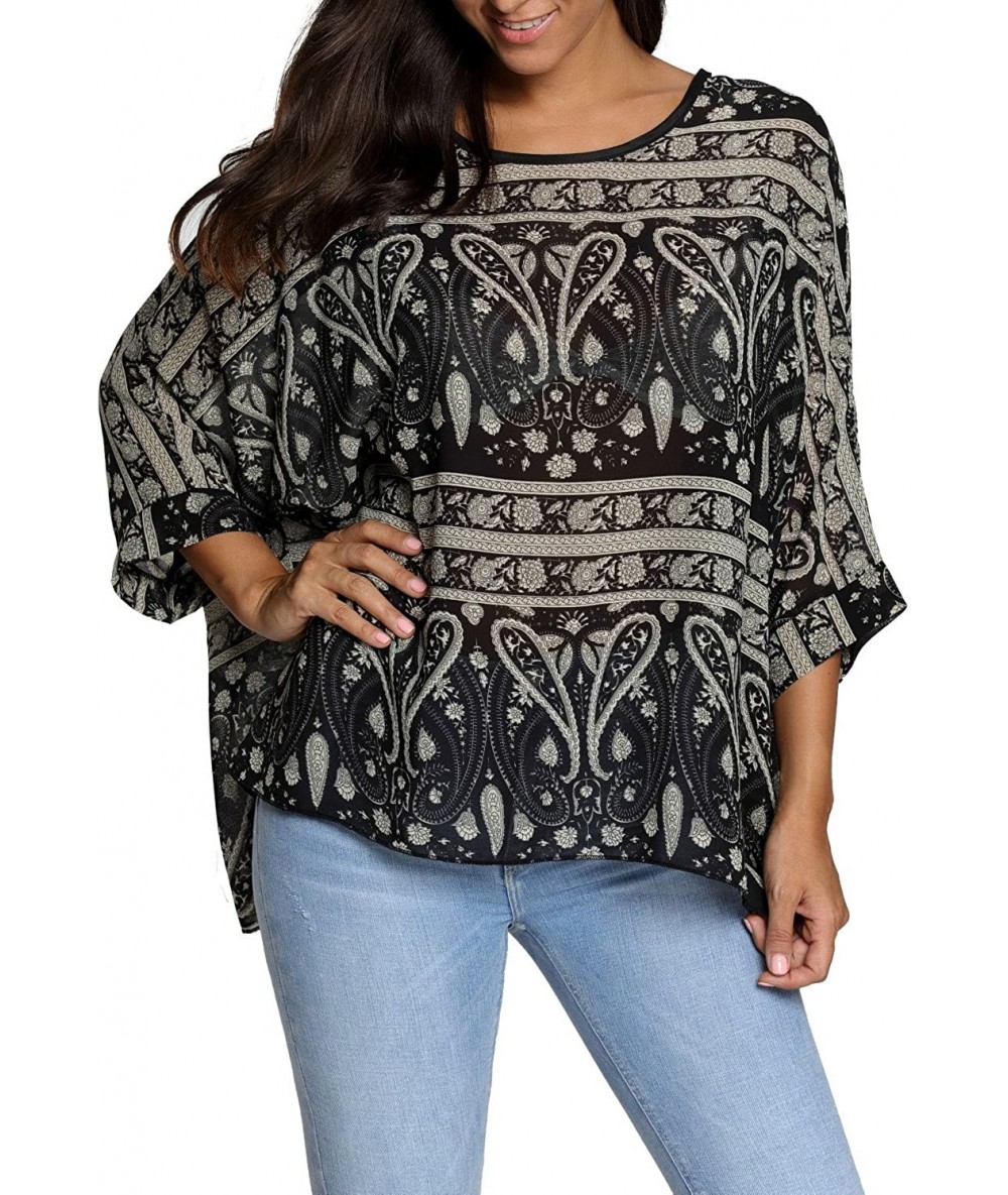 Cover-Ups Women's Chiffon Caftan Poncho Tunic Top Cover up Batwing Blouse - Z-4016 - CT18DYGY8QM $26.80