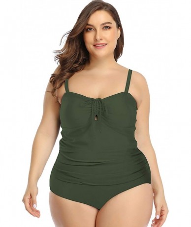 Tankinis Women's Plus Size Swindress Floral Halter 2 Pieces Tankini Swimwear Swimsuits 2X-6X - Z-army Green - C9193YS6WY9 $19.52