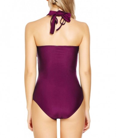 One-Pieces Sleeveless One Piece Swim Dress Bathing Swimsuit Padded Patchwork Beach Wear - 6543-dark Red - C1193H8GU6C $35.77