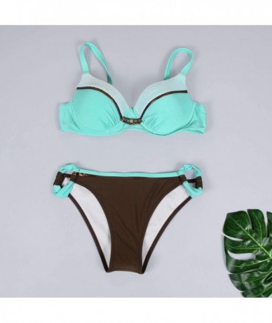 Sets Womens Fashion Split Swimsuit Padded Push-up Bra Bikini Set Bathing Suit Swimwear Beachwear - Green - C01954QTXON $27.35