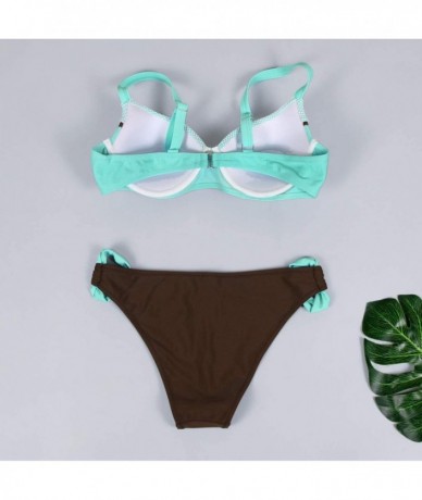 Sets Womens Fashion Split Swimsuit Padded Push-up Bra Bikini Set Bathing Suit Swimwear Beachwear - Green - C01954QTXON $27.35