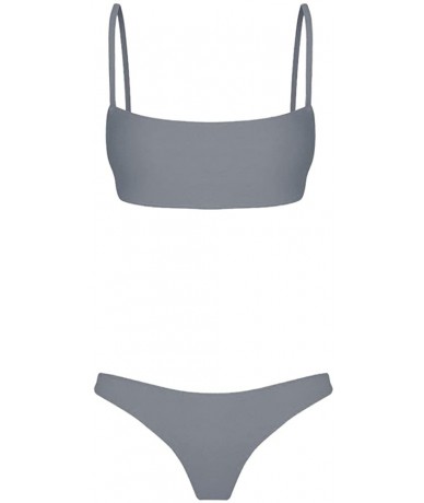 Racing Women Bandeau Bandage Bikini Set Push Up Brazilian Two Piece Swimsuit Swimwear Beachwear - Gray - CL18UKIUYM4 $20.59