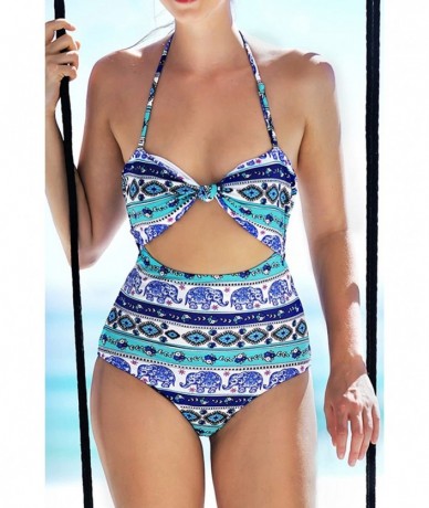 Sets Women's Sexy Irregular Hem One Piece Padded Bikini Set - Blue - C0186275900 $50.68