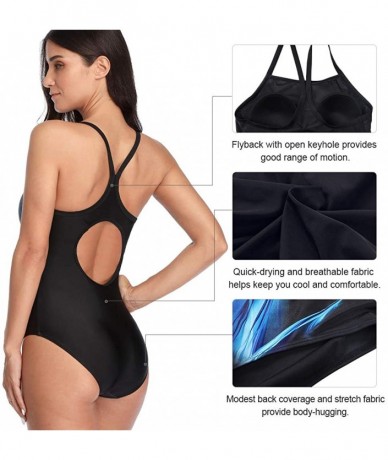 Racing Women's Sport Pro One Piece Swimsuit Athletic Racerback Swimwear - Black-green Aurora - CN18YKOAYAD $47.56