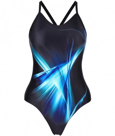 Racing Women's Sport Pro One Piece Swimsuit Athletic Racerback Swimwear - Black-green Aurora - CN18YKOAYAD $47.56