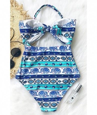 Sets Women's Sexy Irregular Hem One Piece Padded Bikini Set - Blue - C0186275900 $50.68