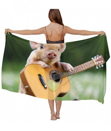 Cover-Ups Women Chiffon Sarong Beach Bikini Cover Up Wedding Party Shawls Wraps - Pig Playing Guitar Green - CD190HI5G7Z $46.04