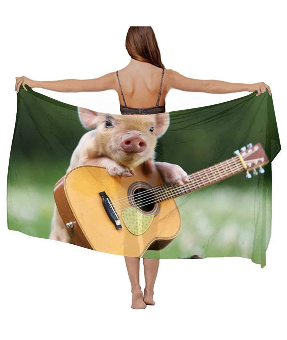 Cover-Ups Women Chiffon Sarong Beach Bikini Cover Up Wedding Party Shawls Wraps - Pig Playing Guitar Green - CD190HI5G7Z $46.04