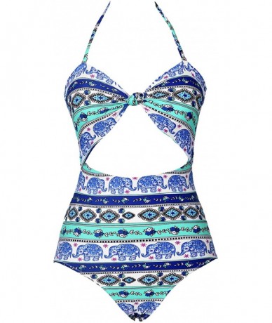 Sets Women's Sexy Irregular Hem One Piece Padded Bikini Set - Blue - C0186275900 $50.68