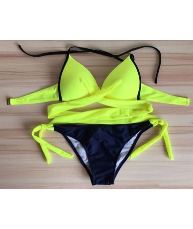 Sets Push-up Padded Bra Womens Swimsuit 2 Piece Bathing Suits Bikini Set Swimwear - Yellow - CM18CT8430W $22.18