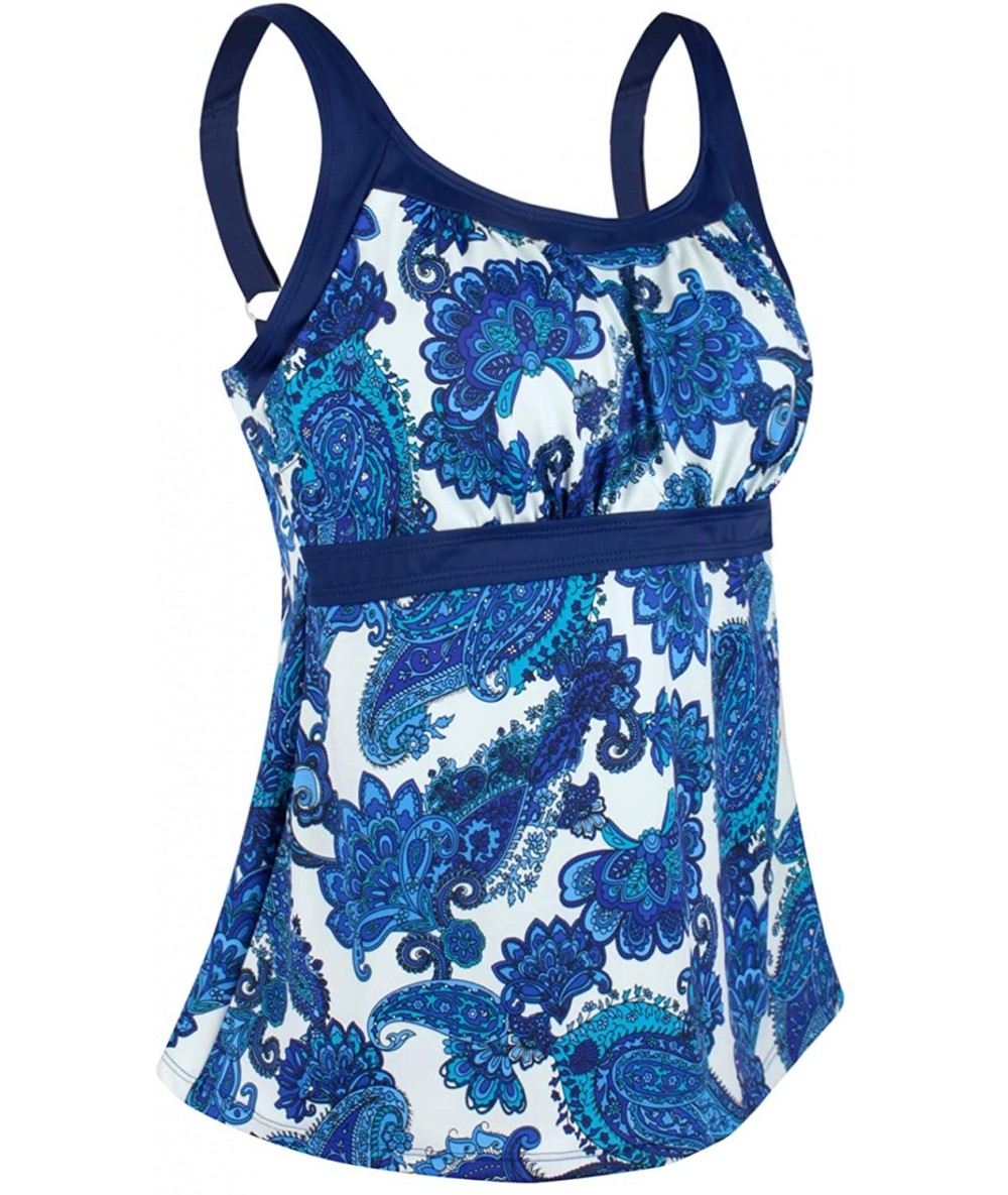 Tankinis Women's Plus Size Swimsuit Floral Tankini Top Vintage Swimwear - Blueflower - C518AWD5H24 $35.47