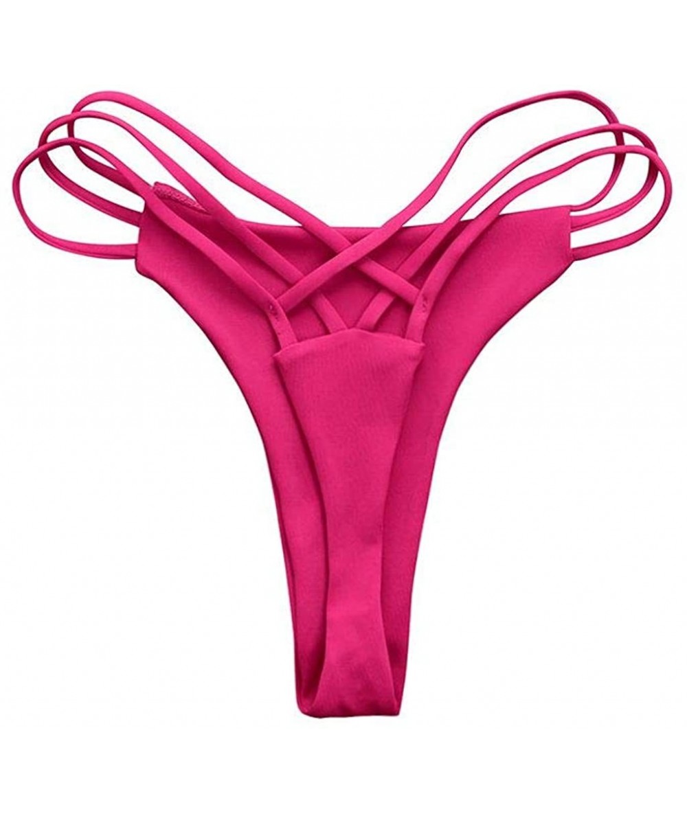 Tankinis Micro Cut Out Booty Shorts Strappy Low Rise Bikini Bottoms - Hot Pink - CO196IWS74Z $17.42