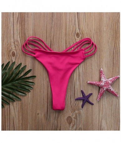 Tankinis Micro Cut Out Booty Shorts Strappy Low Rise Bikini Bottoms - Hot Pink - CO196IWS74Z $17.42