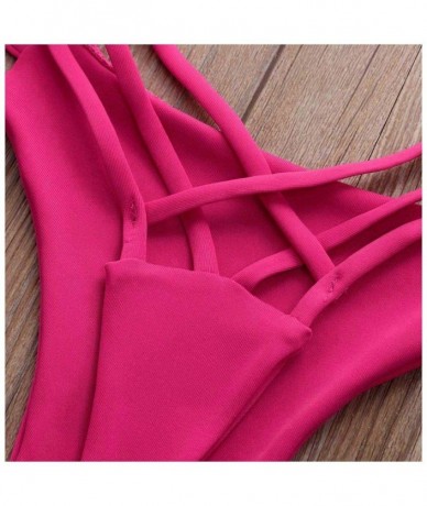 Tankinis Micro Cut Out Booty Shorts Strappy Low Rise Bikini Bottoms - Hot Pink - CO196IWS74Z $17.42