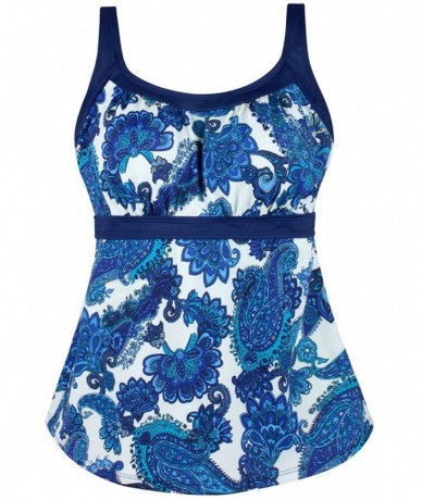 Tankinis Women's Plus Size Swimsuit Floral Tankini Top Vintage Swimwear - Blueflower - C518AWD5H24 $35.47