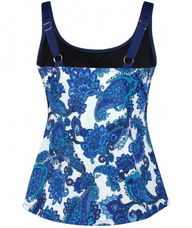 Tankinis Women's Plus Size Swimsuit Floral Tankini Top Vintage Swimwear - Blueflower - C518AWD5H24 $35.47