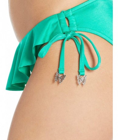 Bottoms Women's Tie Side Hipster Bikini Bottom Swimsuit with Ruffle Front - Shine on Evergreen - CM18GOX8C0D $83.77