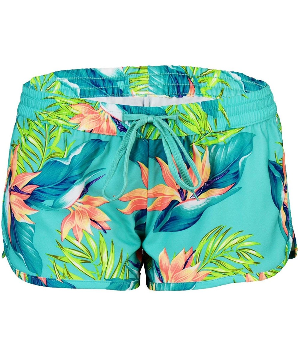 Board Shorts Women's Birds Of Paradise Board Shorts - Aqua Birds - CS11VXX86UV $26.99